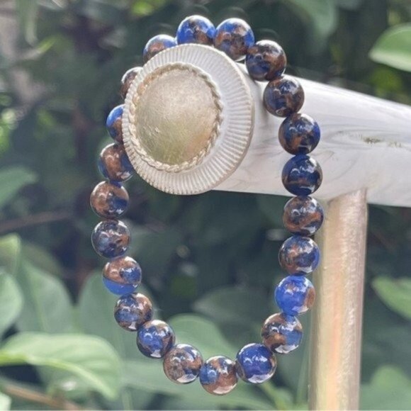 8mm Royal Blue Opal Bronzite Stretch Bracelet - Picture 1 of 6